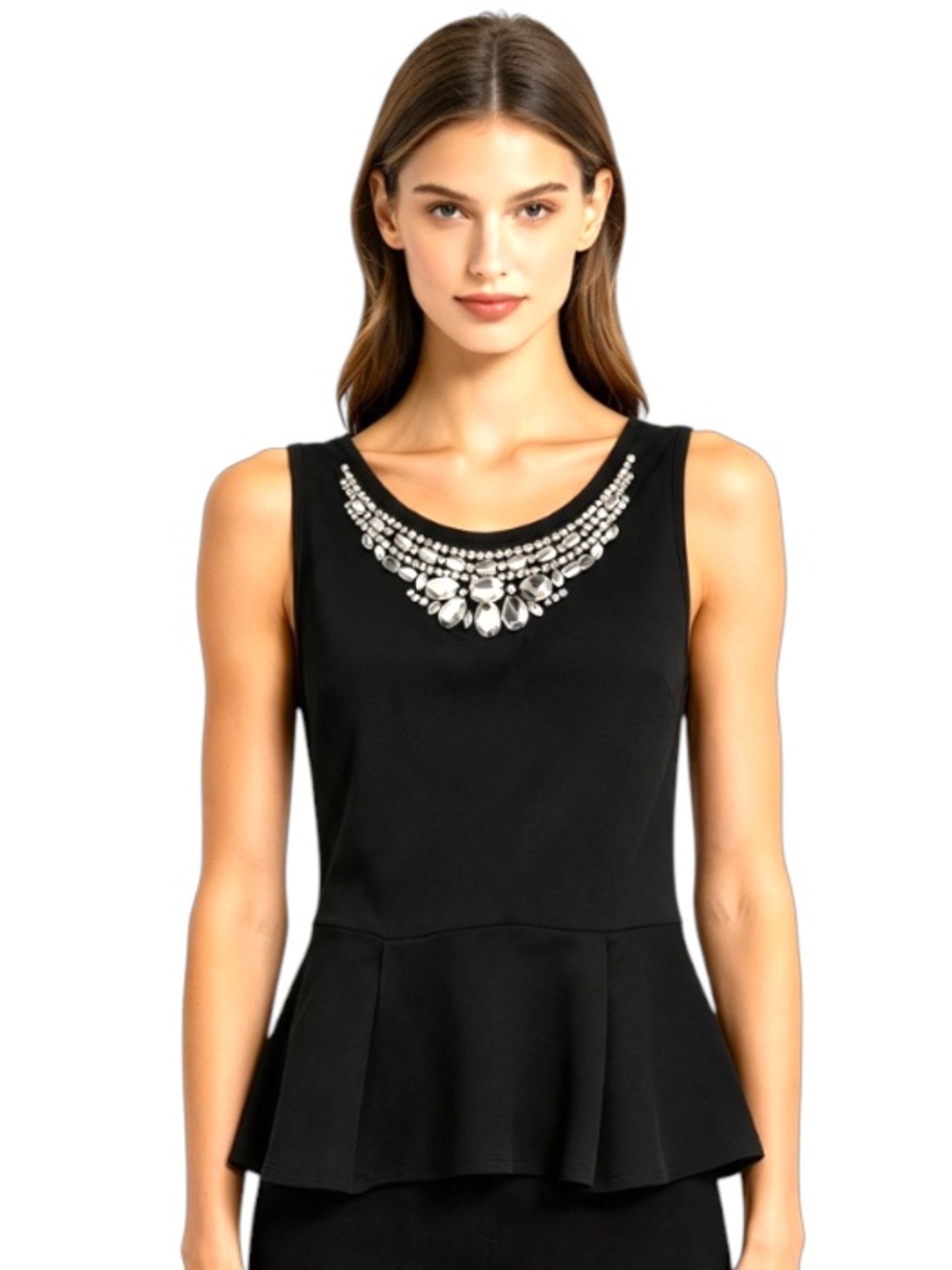 Black Jeweled Peplum Top